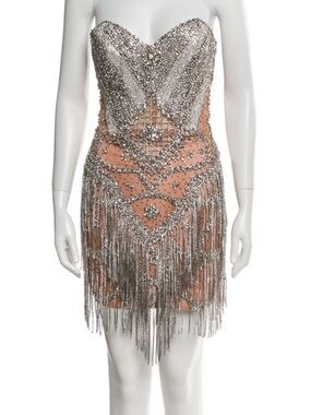 Portia and Scarlett Strapless Mini Dress with Silver Beaded Fringe